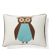 A large wide-eyed owl in soft brown and blue on off-white cotton canvas.The American Academy of Pediatrics and the U.S. Consumer Product Safety Commission have made recommendations for safe bedding practices for babies. When putting infants under 12 months to sleep, remove pillows, quilts, comforters, and other soft items from the crib.