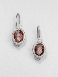Beautifully faceted raspberry crystal stones set in intricately designed, sterling silver accented with dazzling white sapphires. Raspberry crystalsSterling silverWhite sapphiresDrop, about 1.4Hook backImported Beautifully faceted raspberry crystal stones set in intricately designed, sterling silver accented with dazzling white sapphires. Raspberry crystalsSterling silverWhite sapphiresDrop, about 1.4Hook backImported