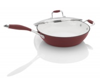 Fagor Michelle B. 4-1/2-Quart Cast Iron Lite Chicken Fryer with Glass Lid, Red