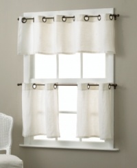 Bold grommets bring a modern appeal to classic café curtains and make setup a snap with oversized holes. Complete the look with coordinating valance. Bold grommets bring a modern appeal to classic café curtains and make setup a snap with oversized holes. Complete the look with coordinating valance.