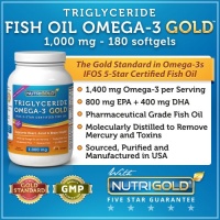 #1 Omega 3 Fish Oil Capsules - Triglyceride Omega-3 GOLD - 1000mg, 180 Softgels (Contains 1400 mg of Omega-3s per Serving) (Pharmaceutical Grade) (1200mg EPA + DHA) #1 Omega 3 Fish Oil Capsules - Triglyceride Omega-3 GOLD - 1000mg, 180 Softgels (Contains 1400 mg of Omega-3s per Serving) (Pharmaceutical Grade) (1200mg EPA + DHA)