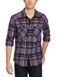 Marc Ecko Cut & Sew Men's Chambray Plaid/Solid Poplin Woven Shirt Marc Ecko Cut & Sew Men's Chambray Plaid/Solid Poplin Woven Shirt