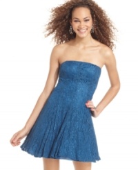 B Darlin's dress makes it easy to steal the spotlight -- a strapless silhouette and luxe lace make this frock feel special. B Darlin's dress makes it easy to steal the spotlight -- a strapless silhouette and luxe lace make this frock feel special.