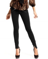 Baby Phat's take on tuxedo pants: ankle zippers and faux-leather trim give these skinny ponte-knit style an edge! Baby Phat's take on tuxedo pants: ankle zippers and faux-leather trim give these skinny ponte-knit style an edge!