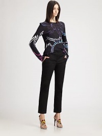 This crisply tailored cotton style features wide belt loops and a cropped, cuffed silhouette.Self waistband with belt loopsZip fly with hook-and-eye closureSide slash pocketsCropped, cuffed legsBack button welt pocketsInseam, about 2797% cotton/3% elastaneDry cleanMade in ItalyModel shown is 5'11 (180cm) wearing US size 4. This crisply tailored cotton style features wide belt loops and a cropped, cuffed silhouette.Self waistband with belt loopsZip fly with hook-and-eye closureSide slash pocketsCropped, cuffed legsBack button welt pocketsInseam, about 2797% cotton/3% elastaneDry cleanMade in ItalyModel shown is 5'11 (180cm) wearing US size 4.