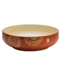 Add a whimsical accent to the Fire collection with this Chilli serving bowl. From Denby dinnerware, these dishes have a mod circle design that is rendered in the same warm earth tones of green and terra cotta as the solid pieces to create a contrasting yet coordinated look. Add a whimsical accent to the Fire collection with this Chilli serving bowl. From Denby dinnerware, these dishes have a mod circle design that is rendered in the same warm earth tones of green and terra cotta as the solid pieces to create a contrasting yet coordinated look.