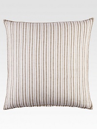 A sophsticated stripe on pure linen, hand-printed with hand-stitched edging.Hidden zip closure20 X 20LinenMachine wash or spot cleanImported A sophsticated stripe on pure linen, hand-printed with hand-stitched edging.Hidden zip closure20 X 20LinenMachine wash or spot cleanImported