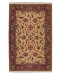 Classic design merges with easy going elegance in a collection that combines timeless elements without the formal styling. The scrolling vine and blossom design is punctuated with oversized palmettes and serrated leaves. Each is woven in premium full worsted New Zealand wool. Created with the magnificent look of a hand knotted rug, bordered with multiple, mellow colors and hand washed for a soft, lustrous, vintage look that's at home in any decor. Classic design merges with easy going elegance in a collection that combines timeless elements without the formal styling. The scrolling vine and blossom design is punctuated with oversized palmettes and serrated leaves. Each is woven in premium full worsted New Zealand wool. Created with the magnificent look of a hand knotted rug, bordered with multiple, mellow colors and hand washed for a soft, lustrous, vintage look that's at home in any decor.