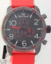 Mark Naimer Chronograph-Style XL Black Case Black Dial watch 51-30 Look With Red Silicon Rubber Band