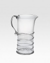 Crystal clear, mouthblown glass is beautifully detailed with dimensional threading around the pitcher. An absolute stunner to accompany dinner, drinks or a party. 60-ounce capacity 9½ high Hand wash Imported