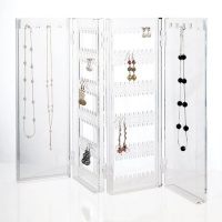 Foldable Acrylic Jewelry Screen - Holds up to 120 Pairs of Earrings, with 8 Necklace Hooks Foldable Acrylic Jewelry Screen - Holds up to 120 Pairs of Earrings, with 8 Necklace Hooks