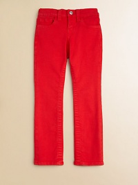 A not-so-basic pair of leggings gets a colorful update with tonal stitching in a stretchy, skinny silhouette.Front button closureAdjustable waistband with belt loopsZip flyFive-pocket styleCotton/Polyester/ElastaneHand washImported of domestic fabric A not-so-basic pair of leggings gets a colorful update with tonal stitching in a stretchy, skinny silhouette.Front button closureAdjustable waistband with belt loopsZip flyFive-pocket styleCotton/Polyester/ElastaneHand washImported of domestic fabric