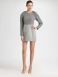 Soft sweatshirt knit in a fitted sheath styled with shapely gathered sleeves.JewelneckPleated shouldersLong sleevesBodice dartsSet-in waistCenter back zipperAbout 18 from natural waistTop: cotton; skirt: 85% wool/10% cashmere/5% nylonDry cleanMade in USA of Italian fabricModel shown is 5'10 (177cm) wearing US size 4. Soft sweatshirt knit in a fitted sheath styled with shapely gathered sleeves.JewelneckPleated shouldersLong sleevesBodice dartsSet-in waistCenter back zipperAbout 18 from natural waistTop: cotton; skirt: 85% wool/10% cashmere/5% nylonDry cleanMade in USA of Italian fabricModel shown is 5'10 (177cm) wearing US size 4.