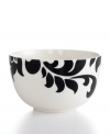 Bold design and uncompromising quality make the Lisbon cereal bowl easy to love. Embrace stenciled black florals or mix and match with equally fresh Banded dinnerware, also by Martha Stewart Collection.