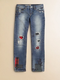 Patchwork detailing gives these perfectly faded and distressed skinny jeans an authentic vintage feel.Front button closureWaistband with belt loopsZip flyFive-pocket styleCotton/ElastaneMachine washImported Patchwork detailing gives these perfectly faded and distressed skinny jeans an authentic vintage feel.Front button closureWaistband with belt loopsZip flyFive-pocket styleCotton/ElastaneMachine washImported
