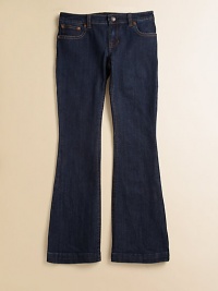 A classic flared silhouette is lightly faded for a subtle vintage look.Front button closureAdjustable waistband with button tabs and belt loopsZip flyFive-pocket stylingFlared hem99% cotton/1% elastaneMachine washImported A classic flared silhouette is lightly faded for a subtle vintage look.Front button closureAdjustable waistband with button tabs and belt loopsZip flyFive-pocket stylingFlared hem99% cotton/1% elastaneMachine washImported