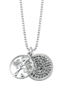 Sterling Silver Two Piece Crystal Pave Pendant Necklace with Family Tree, 18 Sterling Silver Two Piece Crystal Pave Pendant Necklace with Family Tree, 18