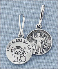 GOD BLESS MY CAT - Saint Francis Charm, Tag - with Prayer Card from Fantasy Farm GOD BLESS MY CAT - Saint Francis Charm, Tag - with Prayer Card from Fantasy Farm