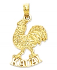 Show your pride for Kauai's loud and extremely feathery neighbor-the wild rooster! Intricately carved and gleaming in 14k gold, this little charm is hard not to love. Chain not included. Approximate drop length: 1 inch. Approximate drop width: 1/2 inch. Show your pride for Kauai's loud and extremely feathery neighbor-the wild rooster! Intricately carved and gleaming in 14k gold, this little charm is hard not to love. Chain not included. Approximate drop length: 1 inch. Approximate drop width: 1/2 inch.