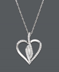 Open your heart and let love in. This sleek open-heart pendant by Wrapped in Love™ features a unique central design covered in round-cut and baguette-cut diamond (1/4 ct. t.w.). Necklace crafted in sterling silver. Approximate length: 18 inches. Approximate drop: 5/8 inch.