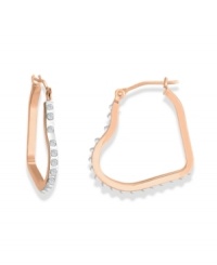 Hearts in the right place. These hoop earrings, crafted from 14k rose gold, dazzle with diamond accents enhancing the appeal. Approximate size: 3/4 inch x 7/8 inch. Hearts in the right place. These hoop earrings, crafted from 14k rose gold, dazzle with diamond accents enhancing the appeal. Approximate size: 3/4 inch x 7/8 inch.