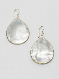From the Slice Collection. The natural iridescence of gleaming mother-of-pearl is exquisitely contoured into teardrop shape. White mother-of-pearl 18k gold Drop, about 2½ Width, about 1¼ Ear wire Imported From the Slice Collection. The natural iridescence of gleaming mother-of-pearl is exquisitely contoured into teardrop shape. White mother-of-pearl 18k gold Drop, about 2½ Width, about 1¼ Ear wire Imported