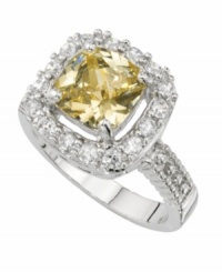 Wrap up your look with a little sunshine and sparkle. This vibrant ring by City by City features a jonquil square-cut cubic zirconia (4-1/10 ct. t.w.) surrounded by sparkling clear cubic zirconias. Crafted in silver tone mixed metal. Size 7 and 8.