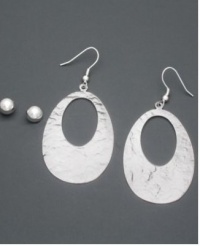Macy's - Silver Plated Stainless Steel Oval Hoop and Stud Earrings