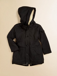 An essential topper for baby with an attached hood, faux fur lining and elastic waistband to keep the warm in and the cold out.Attached hood with button closureShoulder epaulettesLong sleeves with buttoned cuffsFront zip with button closureSlash pocketsGathered waistbandBack ventFully lined80% cotton/20% polyamideDry cleanImported Please note: Number of buttons may vary depending on size ordered. An essential topper for baby with an attached hood, faux fur lining and elastic waistband to keep the warm in and the cold out.Attached hood with button closureShoulder epaulettesLong sleeves with buttoned cuffsFront zip with button closureSlash pocketsGathered waistbandBack ventFully lined80% cotton/20% polyamideDry cleanImported Please note: Number of buttons may vary depending on size ordered.