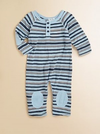 Standout stripes, elbow and knee patches, plus long raglan sleeves make this charming one-piece a must-have for baby.CrewneckLong raglan sleevesFront button placketBottom snapsCottonMachine washImported Please note: Number of buttons/snaps may vary depending on size ordered. Standout stripes, elbow and knee patches, plus long raglan sleeves make this charming one-piece a must-have for baby.CrewneckLong raglan sleevesFront button placketBottom snapsCottonMachine washImported Please note: Number of buttons/snaps may vary depending on size ordered.