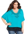 Sparkle in Seven7 Jeans' short sleeve plus size top, featuring a sequined neckline. (Clearance)