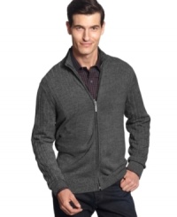 Comfort gets classy with this zip-front cardigan sweater from Geoffrey Beene.