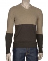 Vince Mens Vneck Sweater Large L Euro 52 Brown Stripes Cashmere