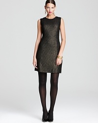 A metallic sheen illuminates a textured DKNY dress, touting curve-skimming satin panels for unabashed feminine allure. Juxtapose the sleek silhouette with a structured leather jacket for the ultimate in downtown glam. A metallic sheen illuminates a textured DKNY dress, touting curve-skimming satin panels for unabashed feminine allure. Juxtapose the sleek silhouette with a structured leather jacket for the ultimate in downtown glam.