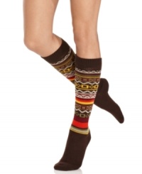 Tap into the tribal trend with these colorfully cool knee highs from Kensie. Pair them with short skirts and traditional trousers.