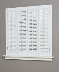 Dress up your windows with the Traditional faux wood shutter. An effortless way to add classic style to any space, it features slim slats which allow for just the right amount of filtered light and a convenient hook latch to keep two shutters closed. Dress up your windows with the Traditional faux wood shutter. An effortless way to add classic style to any space, it features slim slats which allow for just the right amount of filtered light and a convenient hook latch to keep two shutters closed.