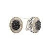 925 Silver, Black & White Diamond Oval Earrings with 18k Gold Accents (0.80ctw)