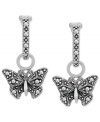 Soar to new heights of style. These drop earrings from Genevieve & Grace are set in sterling silver with marcasite adding luster to the butterfly motif. Approximate drop length: 1 inch. Approximate drop width: 1/2 inch.