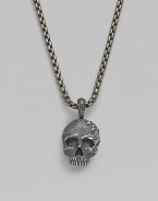 An antiqued skull pendant is crafted from pure sterling silver and hangs from a titanium box-chain necklace. From the Waves Collection Sterling silver Titanium chain, about 24 long Lobster clasp Imported 