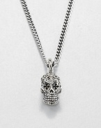Sterling silver 'Small Day Of The Dead' skull pendant with intricately carved cross-shaped eyes suspends from a curb link chain with signature logo detail.Sterling silverLength about 24Lobster claspMade in USA