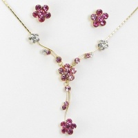 Crystal Flower Necklace and Earring Set (Pink) Crystal Flower Necklace and Earring Set (Pink)