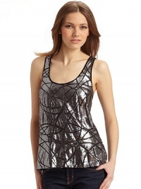 Romantic glamour is defined by a simple tank silhouette with a sequined mesh overlay in an elaborate mosaic pattern.Scoopneck Pullover style Sleeveless Back zip closure Back piping detail About 24 from shoulder to hem Fully lined 98% polyester/2% spandex Dry clean Imported Romantic glamour is defined by a simple tank silhouette with a sequined mesh overlay in an elaborate mosaic pattern.Scoopneck Pullover style Sleeveless Back zip closure Back piping detail About 24 from shoulder to hem Fully lined 98% polyester/2% spandex Dry clean Imported