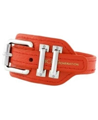 Seeing crimson. BCBGeneration's trendy wrap bracelet features a chic, silver tone adjustable belt buckle clasp and trendy bright red PVC wrap. Approximate length: 10 inches. Seeing crimson. BCBGeneration's trendy wrap bracelet features a chic, silver tone adjustable belt buckle clasp and trendy bright red PVC wrap. Approximate length: 10 inches.