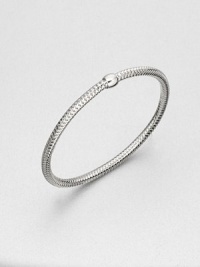 A simple, yet beautiful design with a single bead on a textured mesh bangle. 18k white goldLength, about 7Slip-on designMade in Italy 