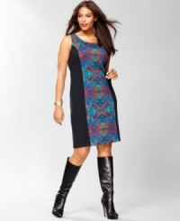 Looking for a little wardrobe inspiration? Try INC's plus size tank dress, styled with a vivid optic print for a modern touch. Looking for a little wardrobe inspiration? Try INC's plus size tank dress, styled with a vivid optic print for a modern touch.