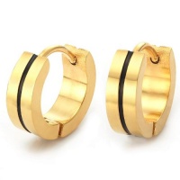 Beautiful Men's Stainless Steel Hoop Earrings Jewelry (Gold & Black) Beautiful Men's Stainless Steel Hoop Earrings Jewelry (Gold & Black)