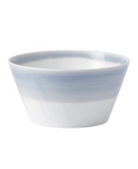 Perfect for every day, the 1815 cereal bowl from Royal Doulton features sturdy white porcelain streaked with pale blue for serene, understated style.
