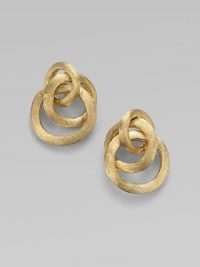 From the Jaipur Links Collection. Three rings of luminous 18k gold link together in clusters and adorn the ears with radiance. 18k gold Length, about ¾ Width, about ½ Post back Made in Italy From the Jaipur Links Collection. Three rings of luminous 18k gold link together in clusters and adorn the ears with radiance. 18k gold Length, about ¾ Width, about ½ Post back Made in Italy