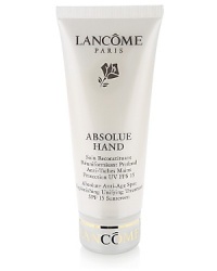 A luxurious and comprehensive hand treatment that addresses the special needs of mature hands. Diminishes and discourages the appearance of age spots, while replenishing and protecting the skin. RESULT: Immediately, skin on hands is hydrated, soft and luminous. With continued use, skin becomes more uniform, looks firmer and youthful. Massage into hands and cuticles as needed. A luxurious and comprehensive hand treatment that addresses the special needs of mature hands. Diminishes and discourages the appearance of age spots, while replenishing and protecting the skin. RESULT: Immediately, skin on hands is hydrated, soft and luminous. With continued use, skin becomes more uniform, looks firmer and youthful. Massage into hands and cuticles as needed.