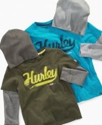 Get ready to stretch. This Hurley layered tee and matching beanie gives him a comfortable, cool look. Get ready to stretch. This Hurley layered tee and matching beanie gives him a comfortable, cool look.